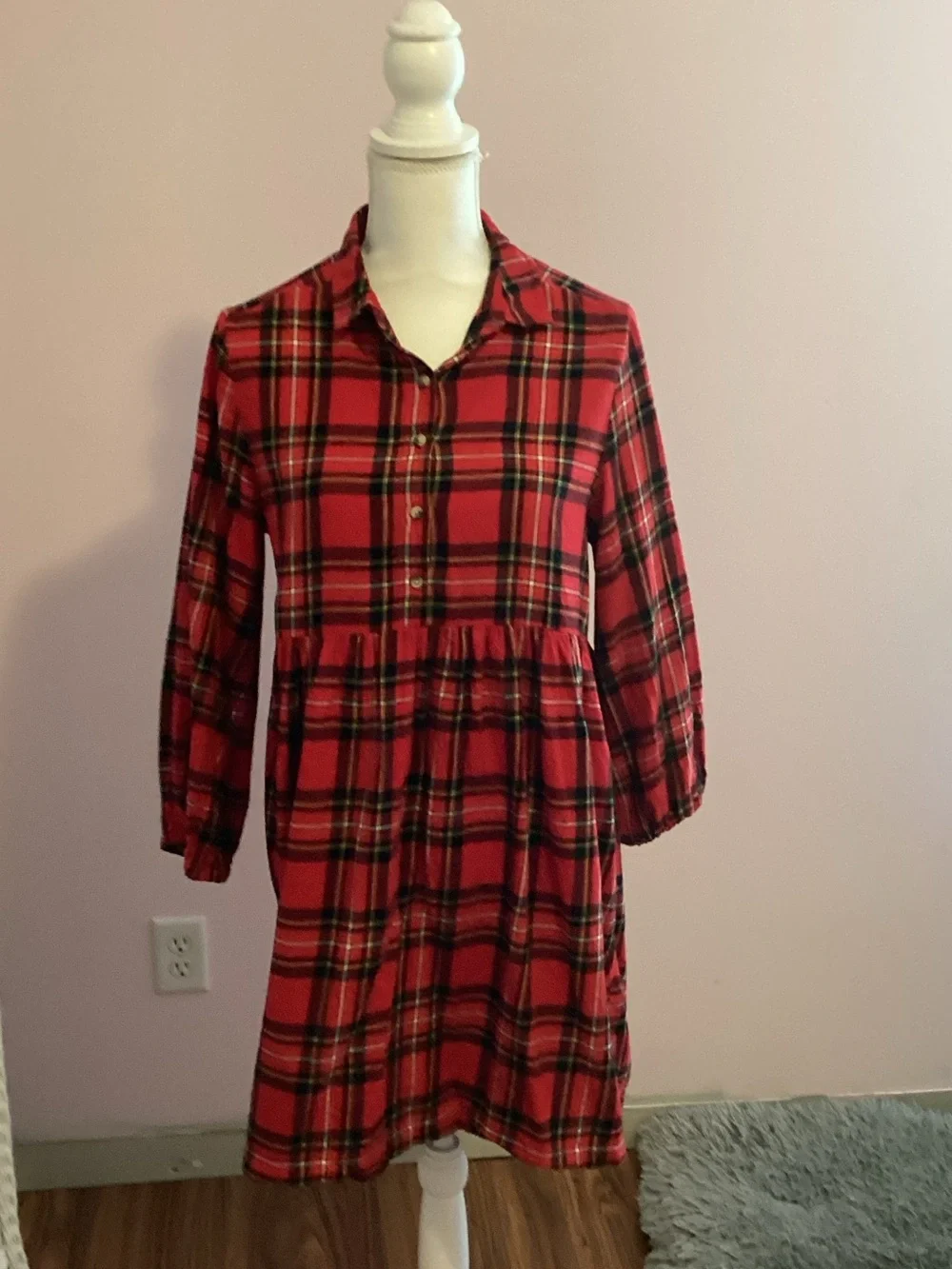 Old Navy Red Plaid Button-Front Shirt Dress
